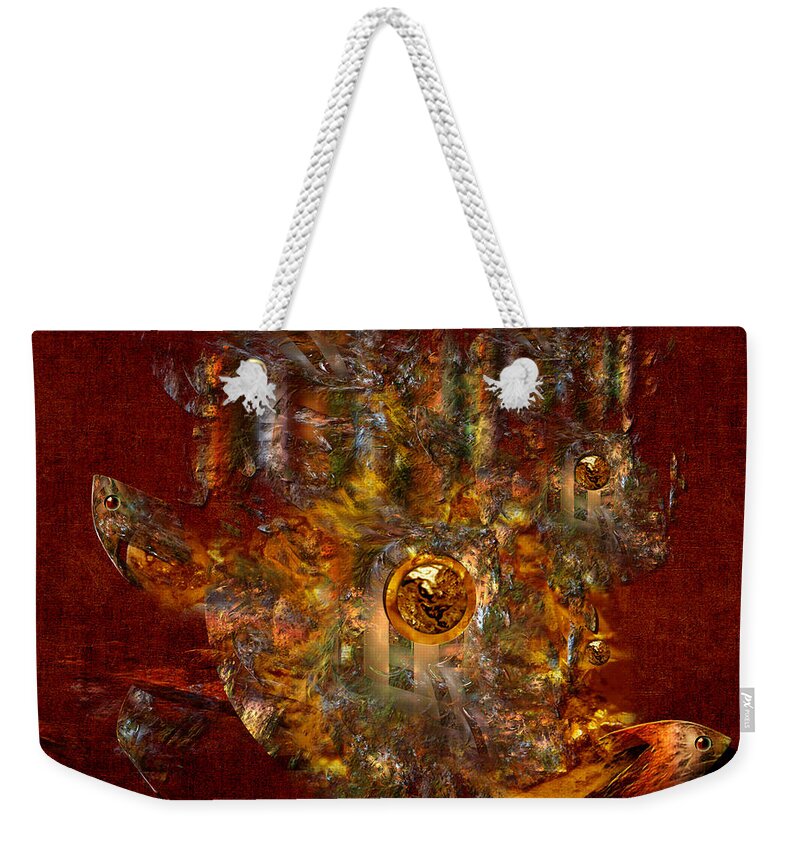 Fish Weekender Tote Bag featuring the digital art Golden fish in the lake by Alexa Szlavics