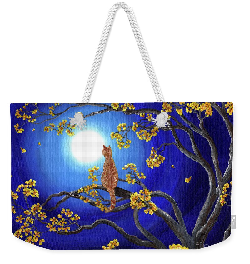 Landscape Weekender Tote Bag featuring the painting Golden Flowers in Moonlight by Laura Iverson