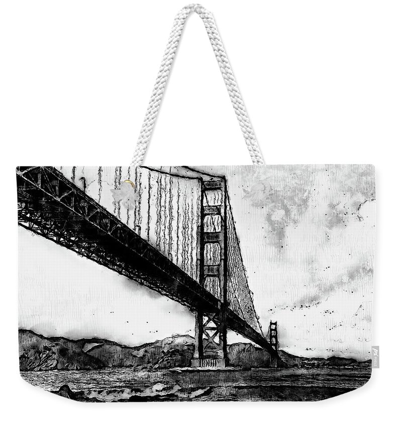 Golden Gate Bridge Weekender Tote Bag featuring the digital art Golden Gate Bridge - Minimal 06 by AM FineArtPrints