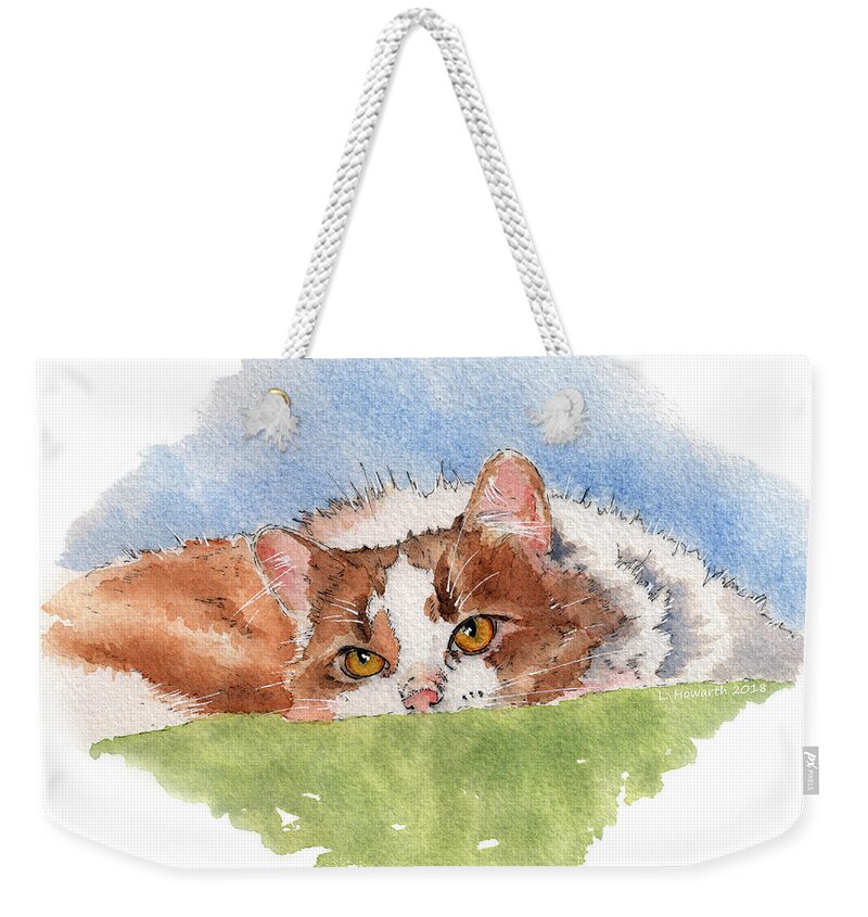 Cat Weekender Tote Bag featuring the painting Golden Girl by Louise Howarth