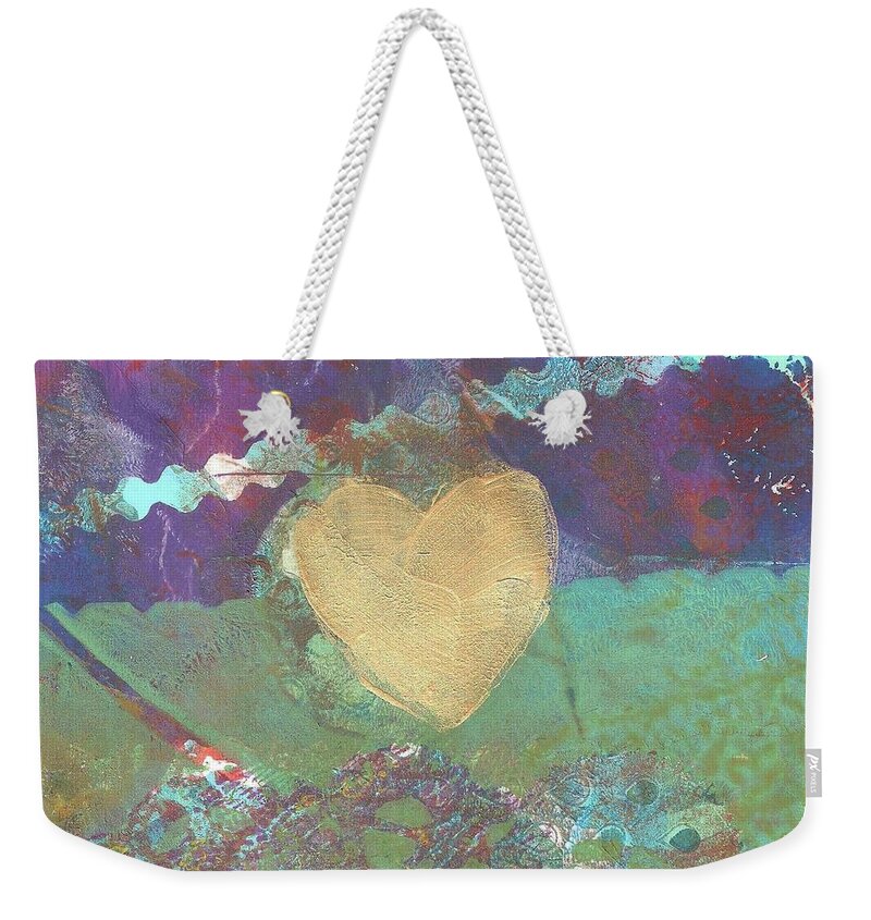 Whimsical Weekender Tote Bag featuring the painting Golden Heart Monoprint by Cynthia Westbrook