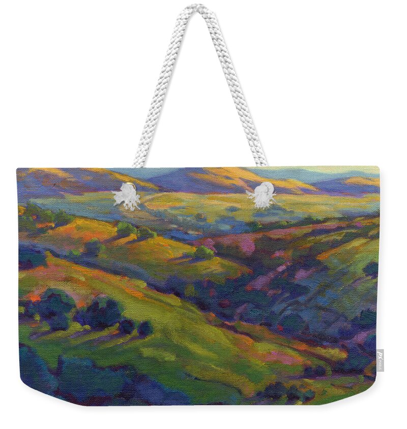 California Weekender Tote Bag featuring the painting Golden Hills by Konnie Kim