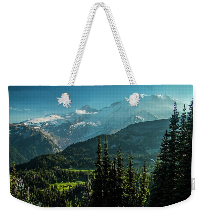 Mt Rainier Weekender Tote Bag featuring the photograph Golden Hour by Doug Scrima