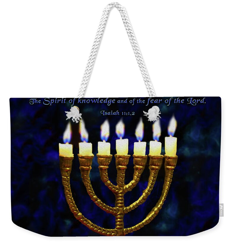 Prophetic Weekender Tote Bag featuring the digital art Golden Lampstand by Constance Woods