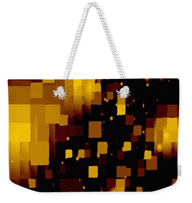 Abstract Weekender Tote Bag featuring the digital art Golden Light and Dark by Shelli Fitzpatrick