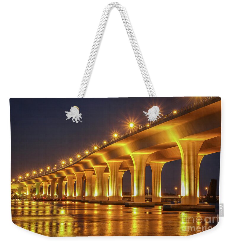 Gold Weekender Tote Bag featuring the photograph Golden Light Reflection by Tom Claud