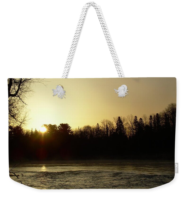 Sunrise Weekender Tote Bag featuring the photograph Golden Mississippi river sunrise by Kent Lorentzen