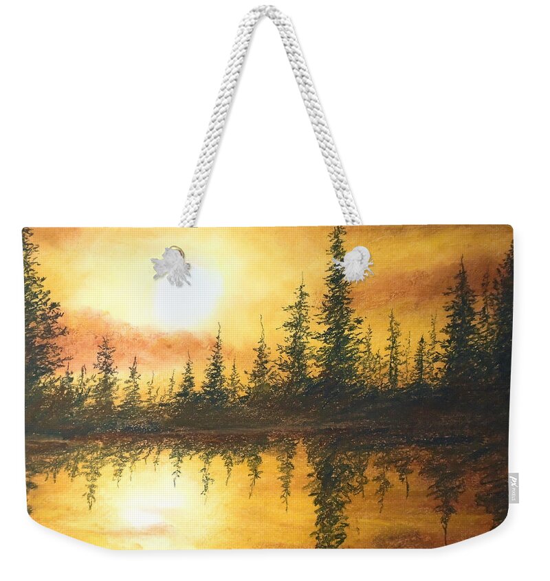 Gold Weekender Tote Bag featuring the drawing Golden Mist by Jen Shearer