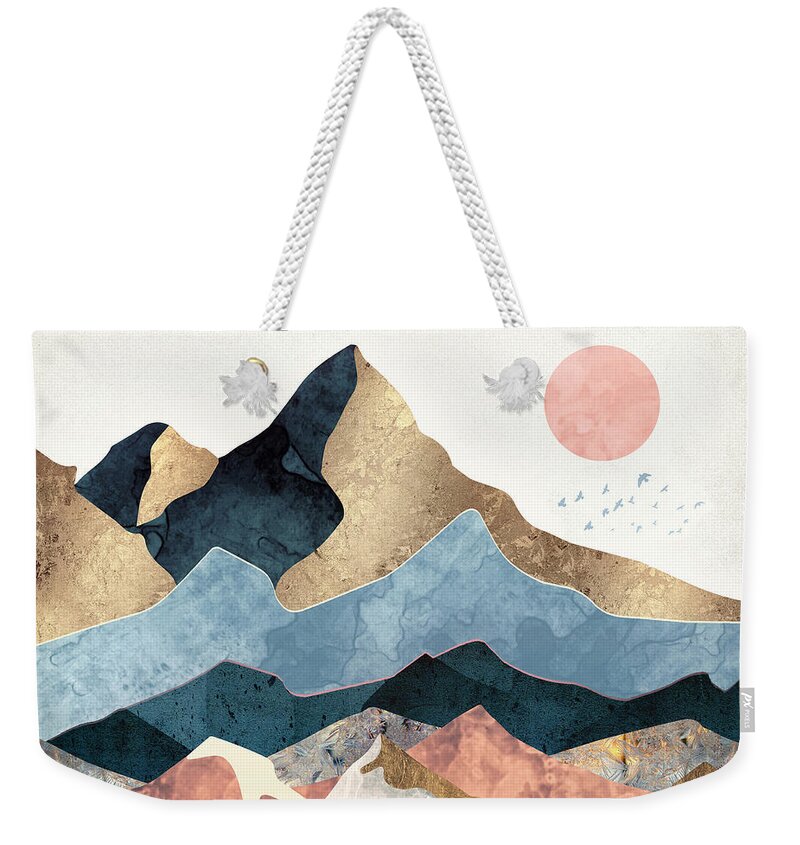 Gold Weekender Tote Bag featuring the digital art Golden Peaks by Spacefrog Designs