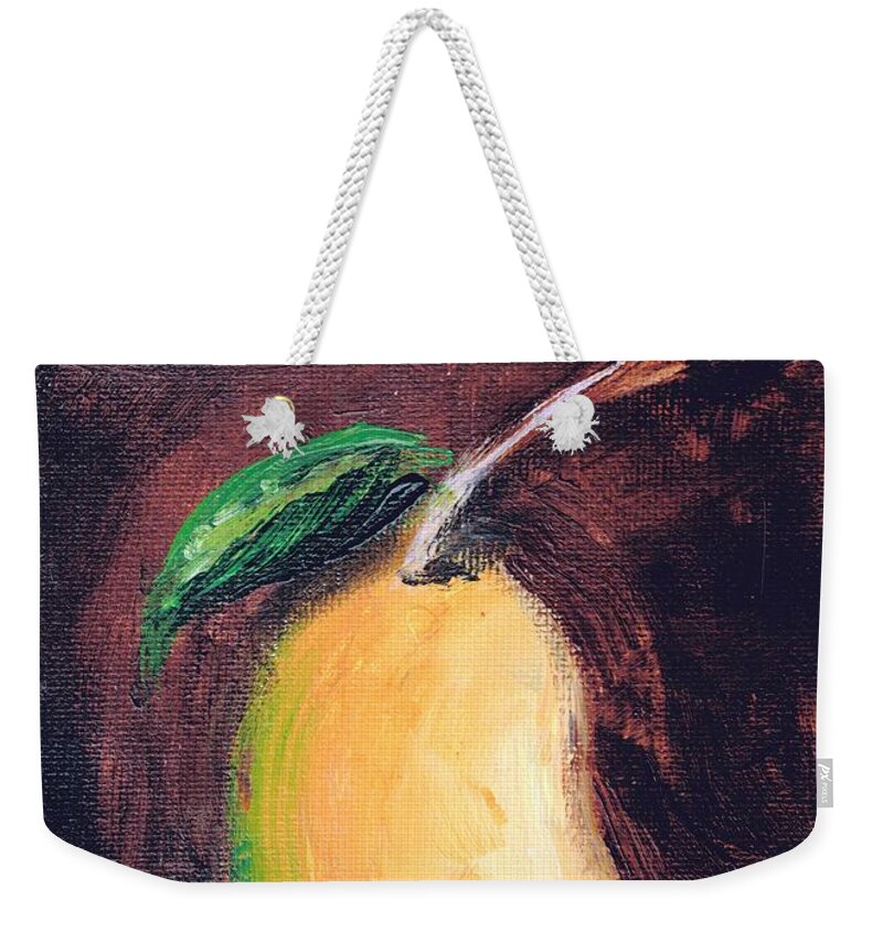 Still Life Weekender Tote Bag featuring the painting Golden Pear.. by Jolanta Anna Karolska