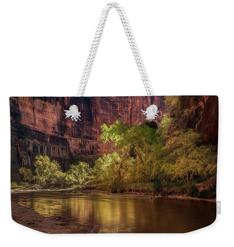 Zion Weekender Tote Bag featuring the photograph Golden Reflections by Erika Fawcett