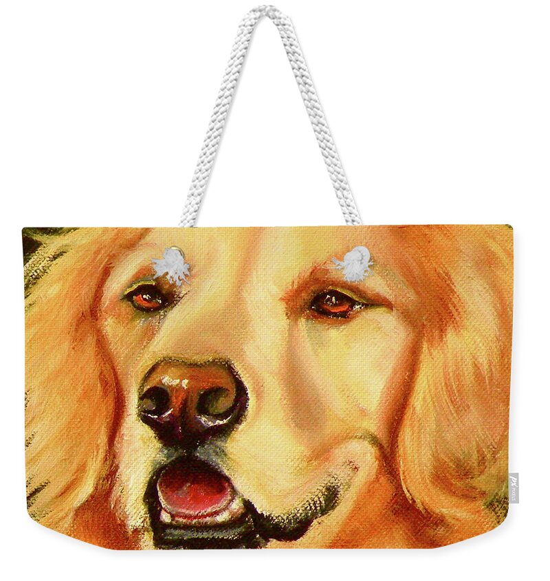 Oil Weekender Tote Bag featuring the painting Golden Retriever Sweet As Sugar by Susan A Becker
