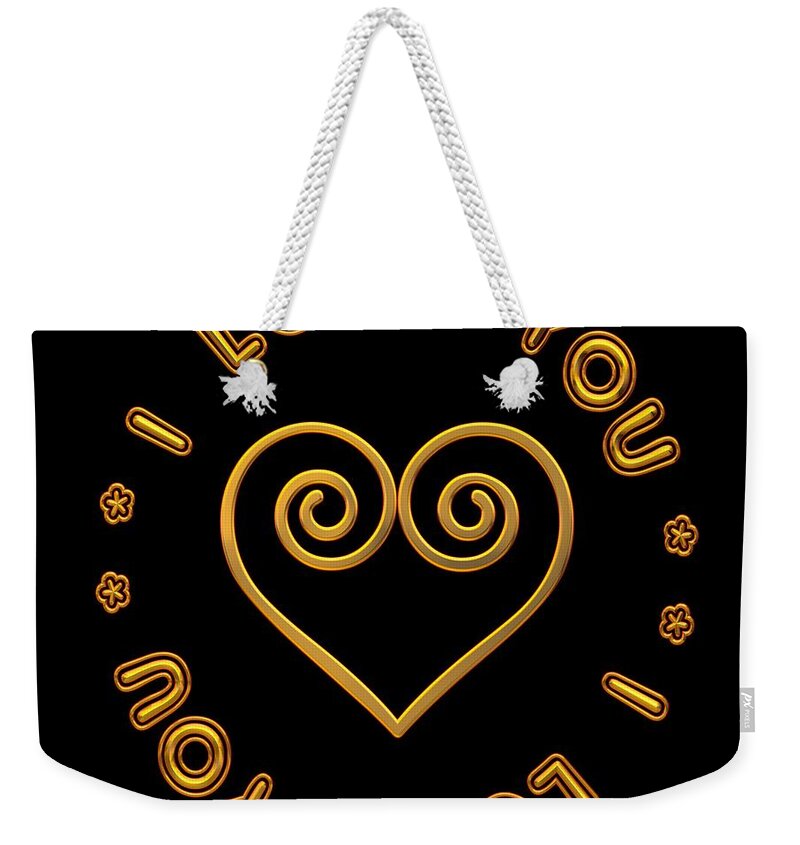 I Love You Weekender Tote Bag featuring the digital art Golden Scrolled Heart and I Love You by Rose Santuci-Sofranko