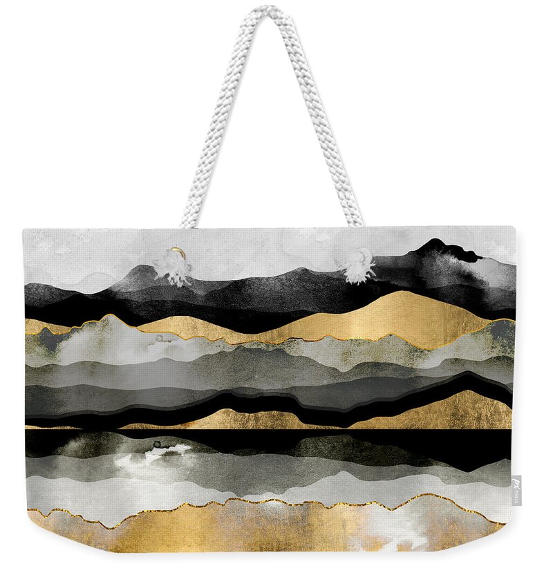 Gold Weekender Tote Bag featuring the digital art Golden Spring Moon by Spacefrog Designs