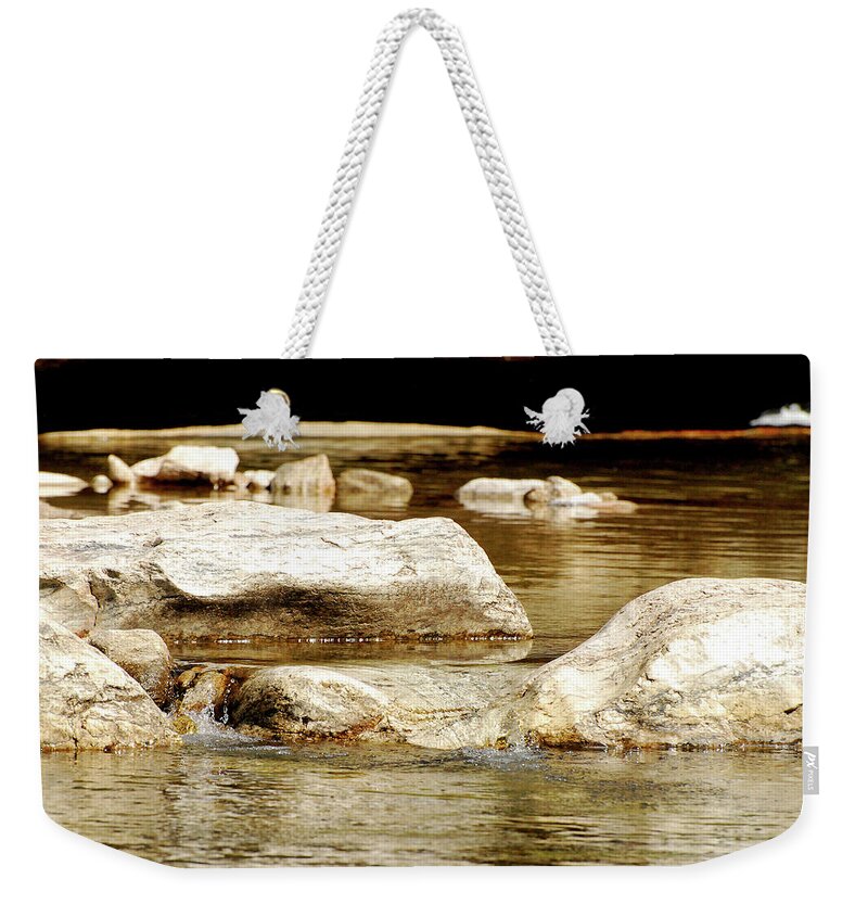 Landscape Weekender Tote Bag featuring the photograph Golden Stream by Nancy Landry
