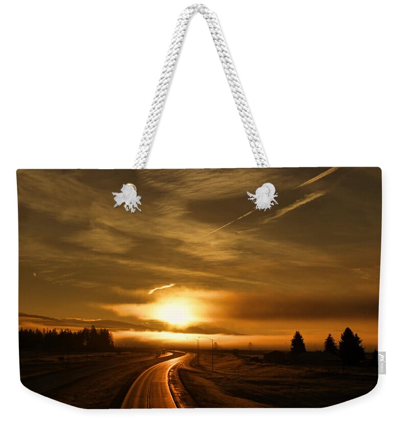 Road Weekender Tote Bag featuring the photograph Golden Sunsets by Cathy Anderson