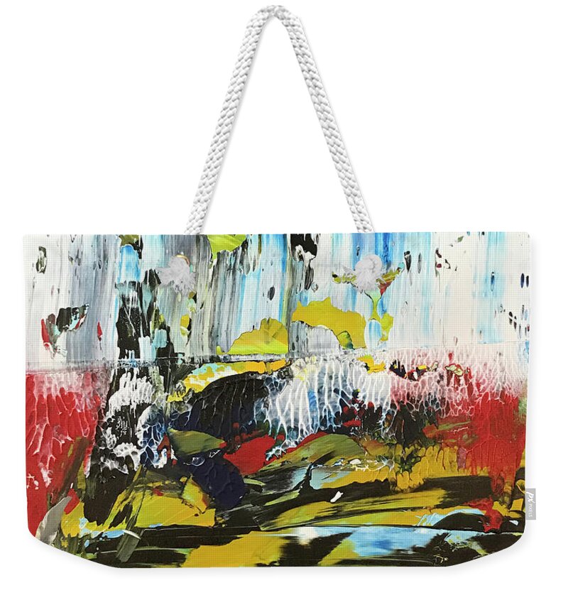 Abstract Weekender Tote Bag featuring the painting Golden Thoughts by Sima Amid Wewetzer
