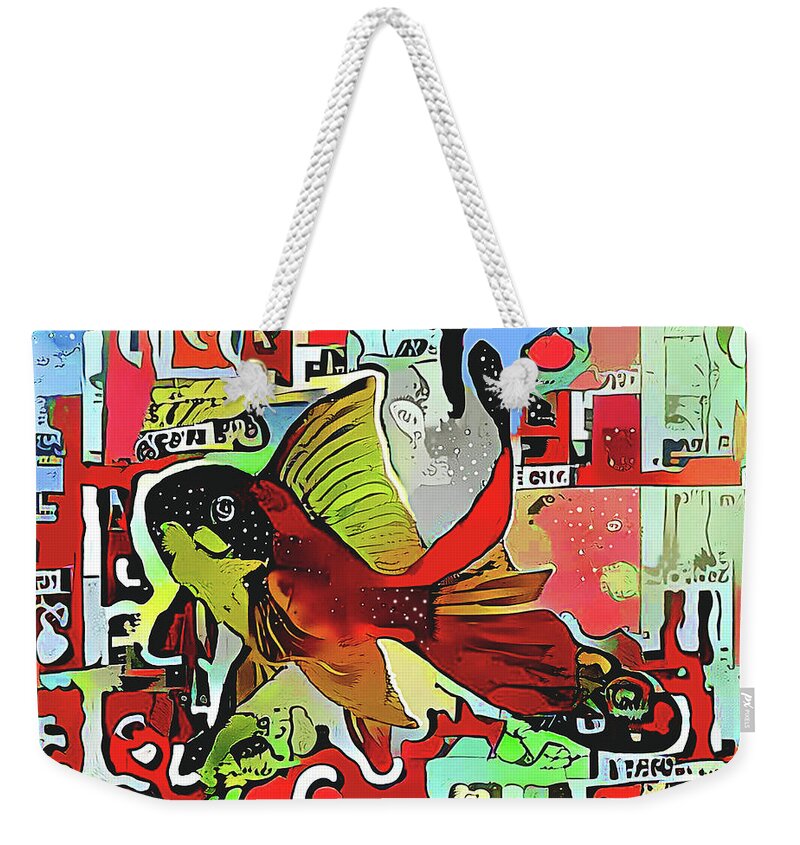 Goldfish Weekender Tote Bag featuring the digital art Goldfish #2 by Jann Paxton