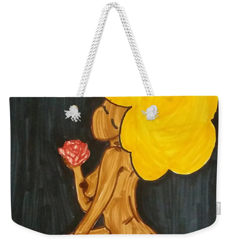 Black Weekender Tote Bag featuring the drawing Goldie by Artist Sha