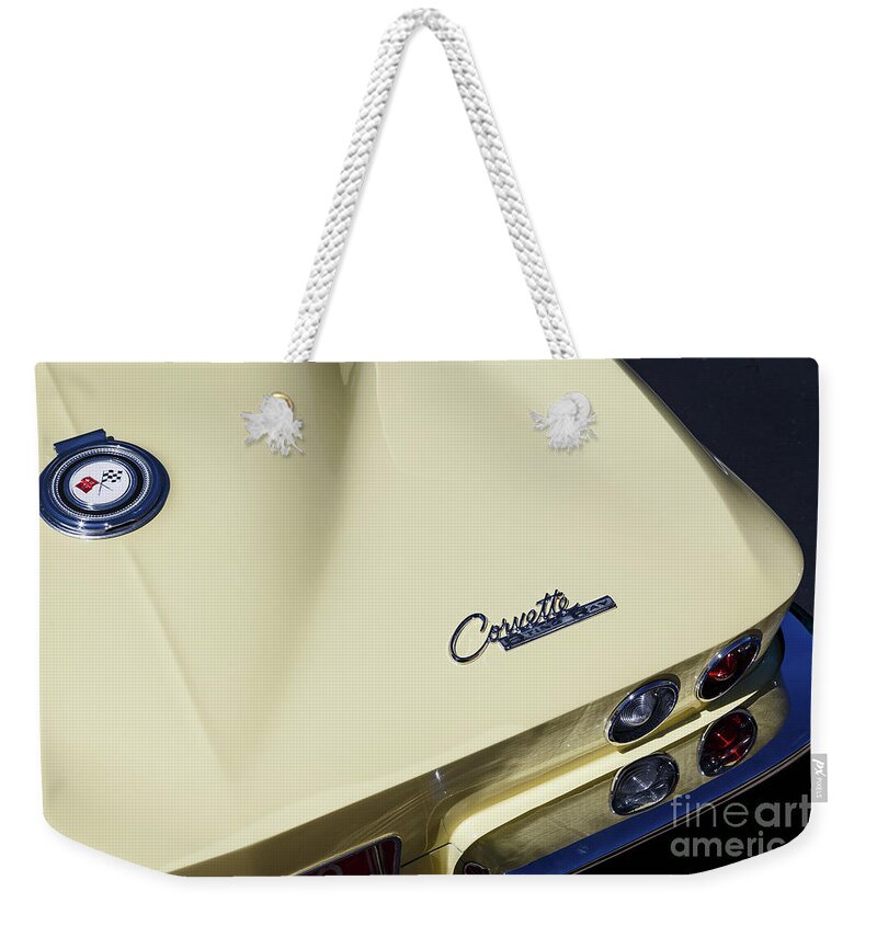 Automotive Weekender Tote Bag featuring the photograph Goldwood Yellow Corvette by Dennis Hedberg