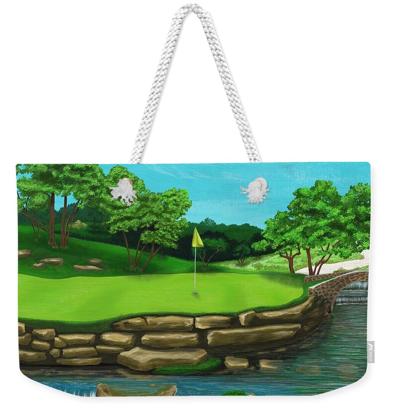 Golf Weekender Tote Bag featuring the digital art Golf Green Hole 16 by Troy Stapek
