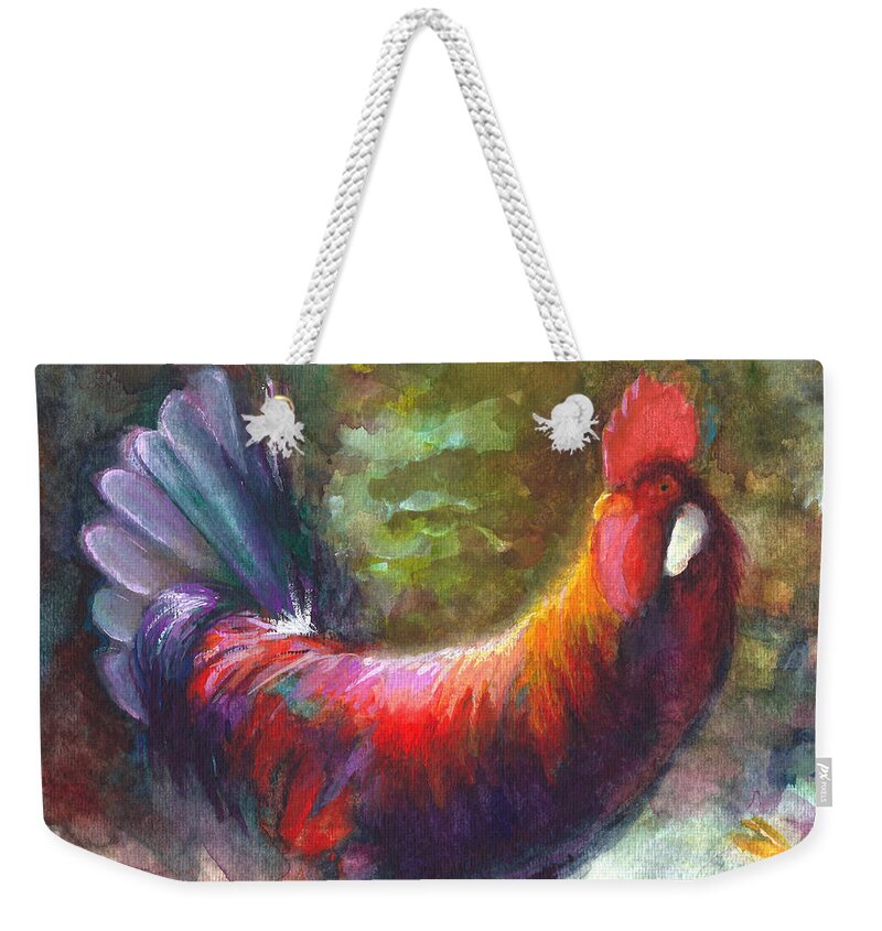 Rooster Weekender Tote Bag featuring the painting Gonzalez the Rooster by Talya Johnson