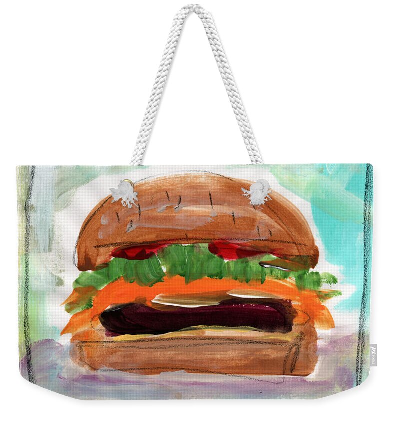 Hamburger Weekender Tote Bag featuring the painting Good Burger by Linda Woods