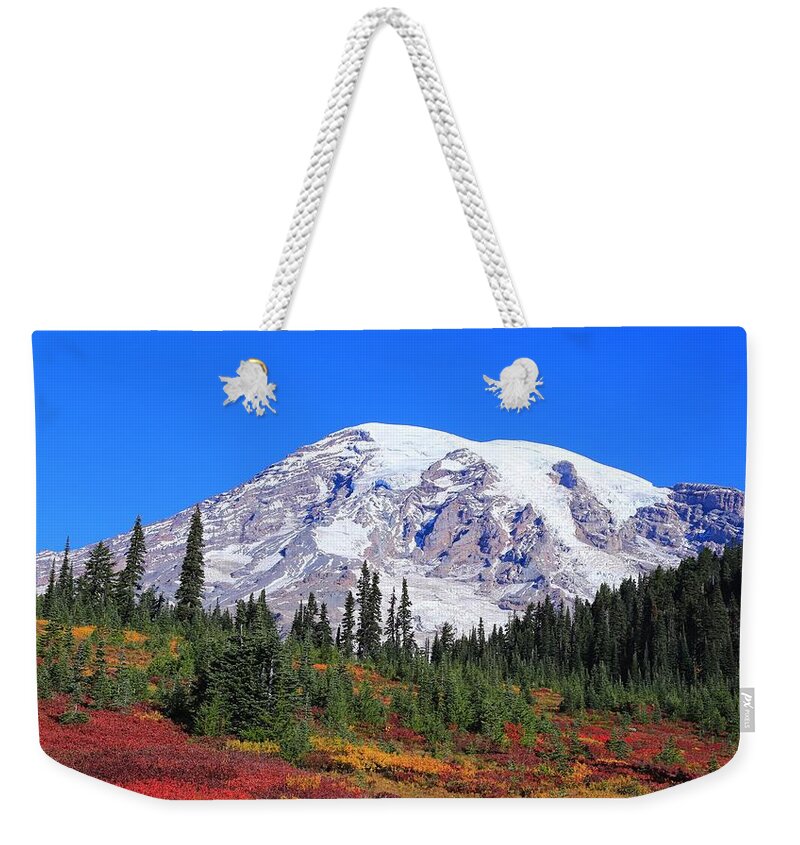 Good Morning Mount Rainier Weekender Tote Bag featuring the photograph Good morning Mount Rainier by Lynn Hopwood