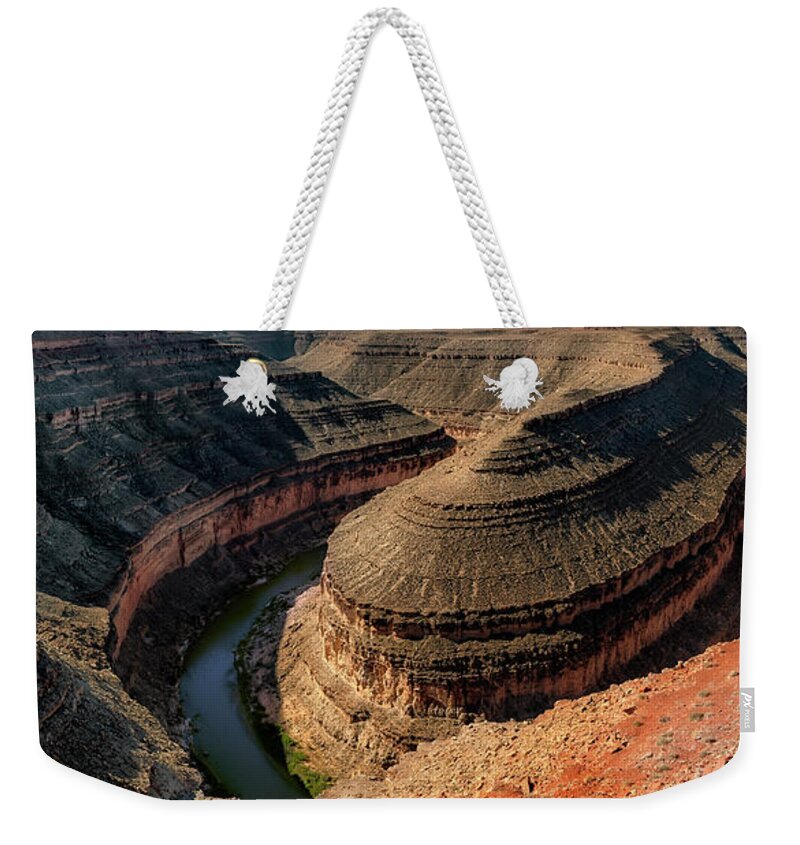 The Goosenecks Weekender Tote Bag featuring the photograph Goosenecks State Park Overlook by Gary Warnimont