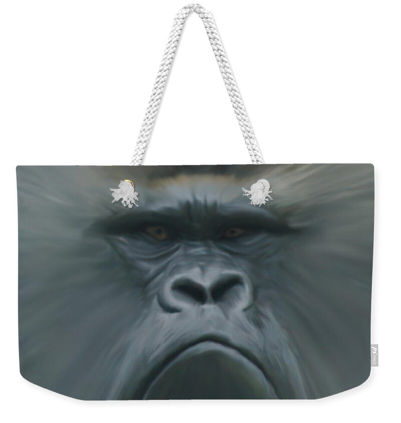 Animals Weekender Tote Bag featuring the digital art Gorilla Freehand abstract by Ernest Echols