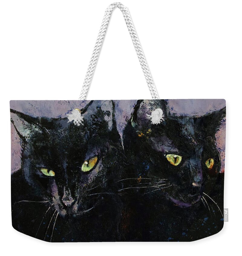 Abstract Weekender Tote Bag featuring the painting Gothic Cats by Michael Creese