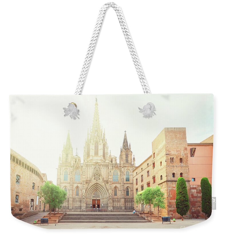 Barcelona Weekender Tote Bag featuring the photograph Gotic Cathedral of Barcelona by Anastasy Yarmolovich