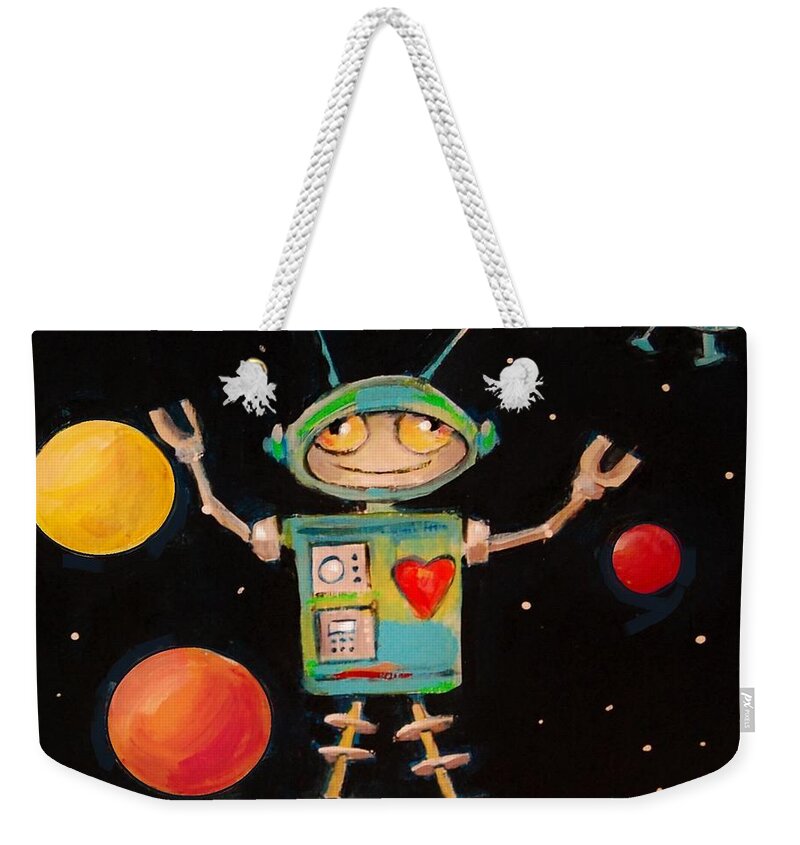 Robot Weekender Tote Bag featuring the painting Gotta Have Heart by Jean Cormier