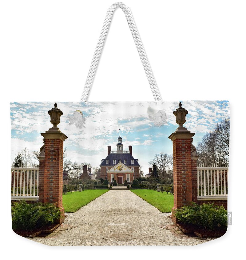Virginia Weekender Tote Bag featuring the photograph Governor's Palace in Williamsburg, Virginia by Nicole Lloyd