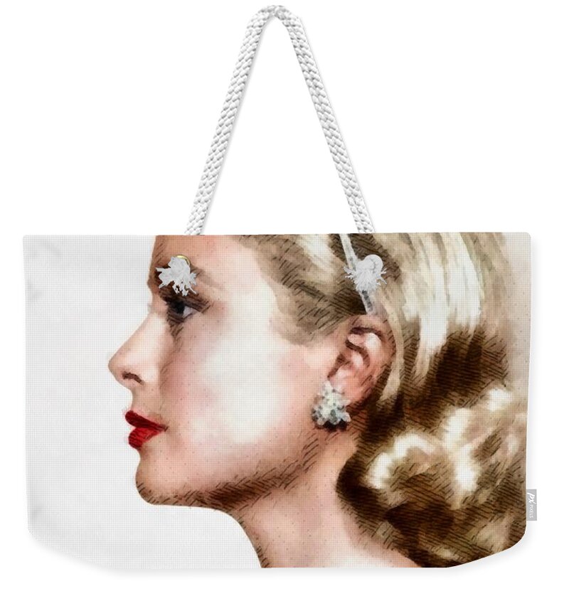 Grace Weekender Tote Bag featuring the painting Grace Kelly, Actress and Princess by Esoterica Art Agency