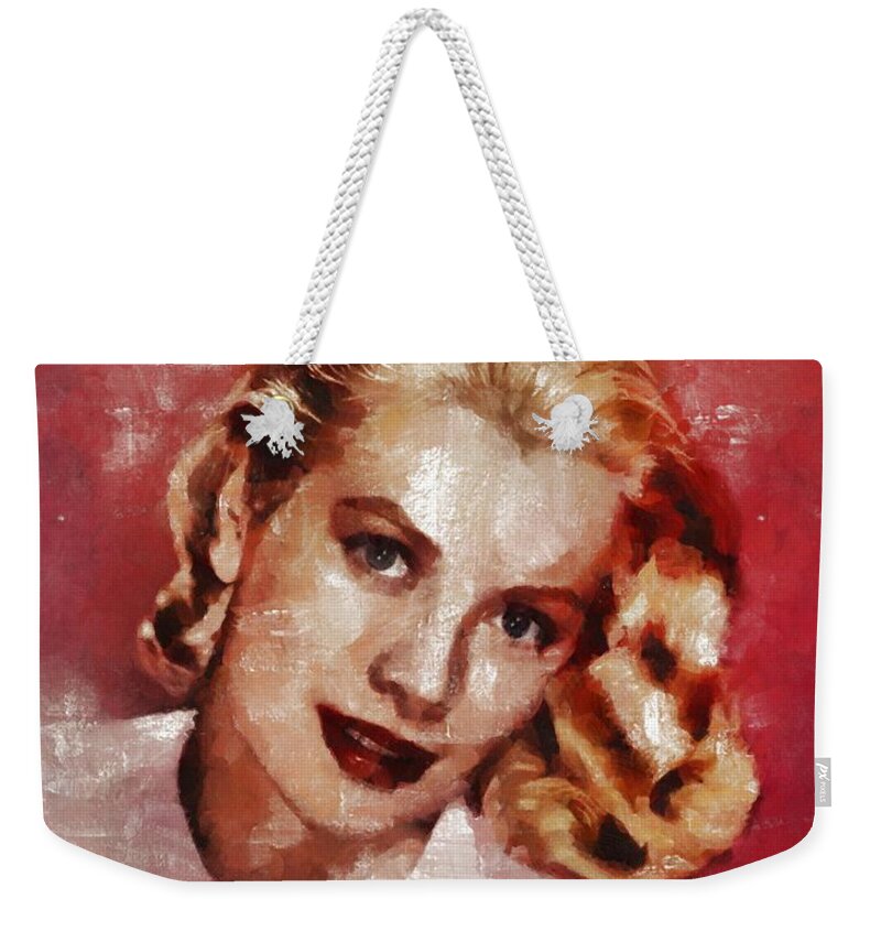 Hollywood Weekender Tote Bag featuring the painting Grace Kelly, Actress and Princess by Esoterica Art Agency