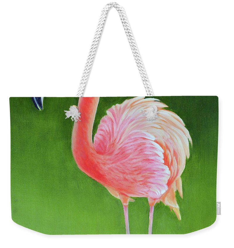 Graceful Flamingo Weekender Tote Bag featuring the painting Graceful Flamingo by Jimmie Bartlett