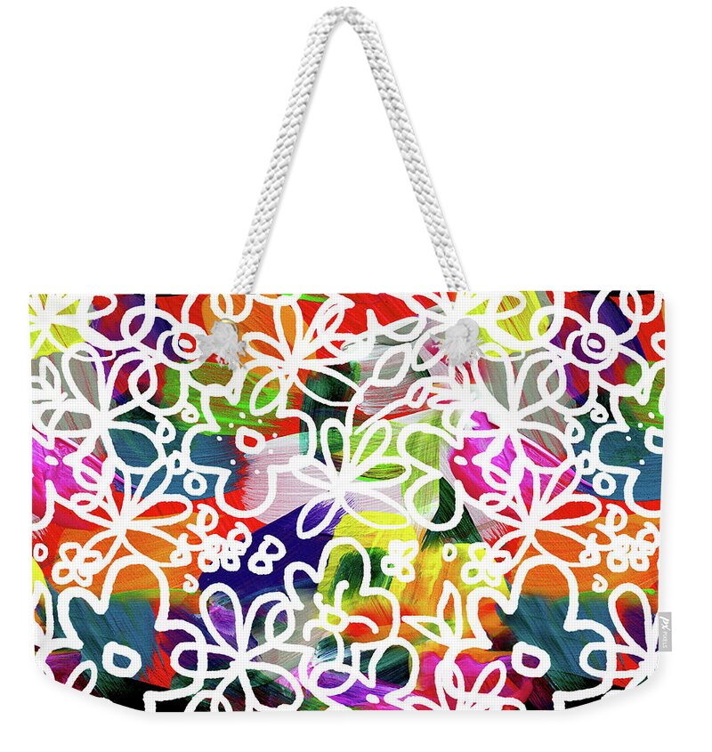 Flowers Weekender Tote Bag featuring the mixed media Graffiti Garden 2- Art by Linda Woods by Linda Woods