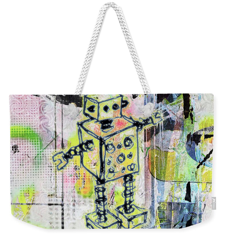 Robot Weekender Tote Bag featuring the digital art Graffiti Graphic Robot by Roseanne Jones