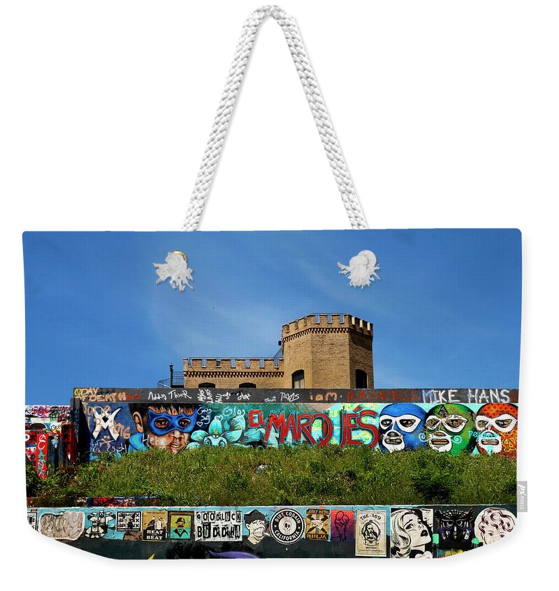 Austin Weekender Tote Bag featuring the photograph Graffiti Park at Castle Hill - Austin by Art Block Collections