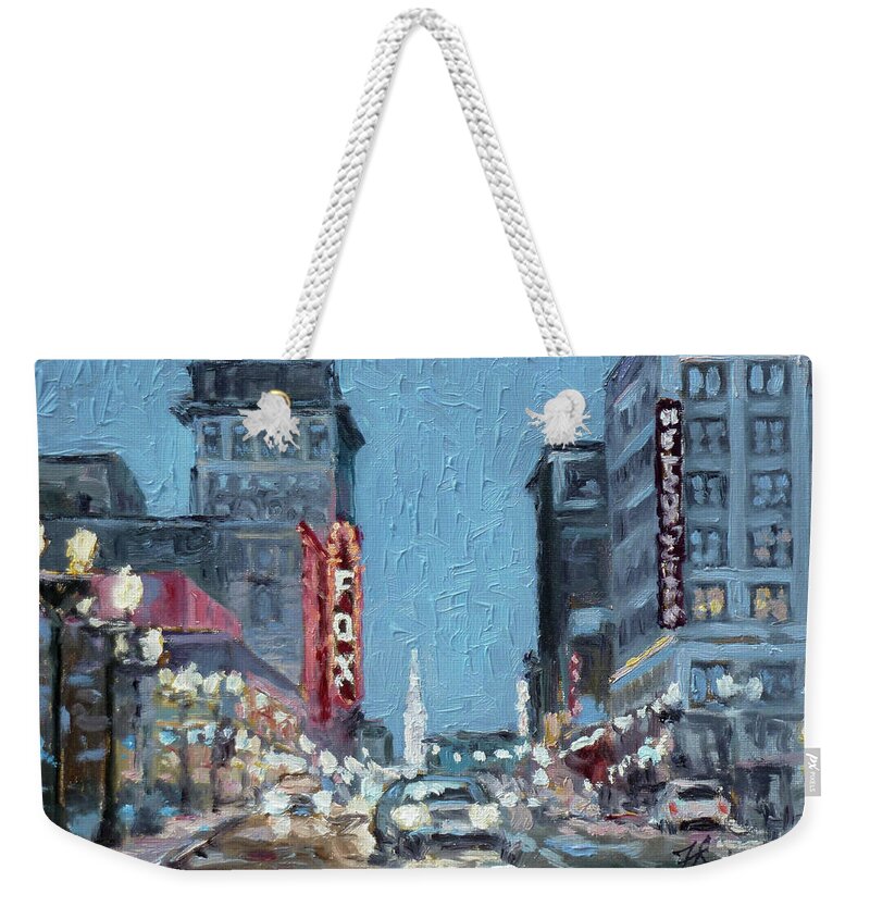 Saint Louis Weekender Tote Bag featuring the painting Grand Boulevard at night, St.Louis by Irek Szelag