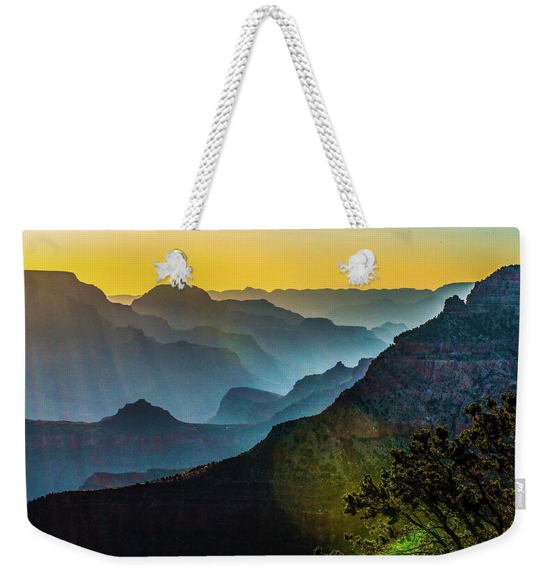 Landscape Weekender Tote Bag featuring the photograph Grand Canyon in sunset color by Hisao Mogi