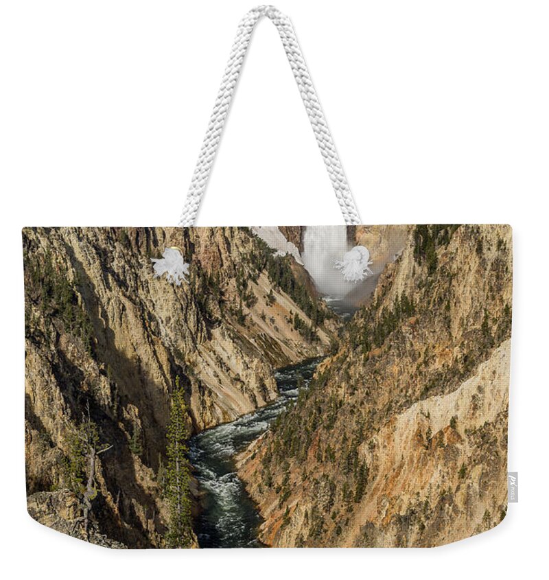 Yellowstone Weekender Tote Bag featuring the photograph Grand Canyon of the Yellowstone and Yellowstone Falls by Greg Nyquist