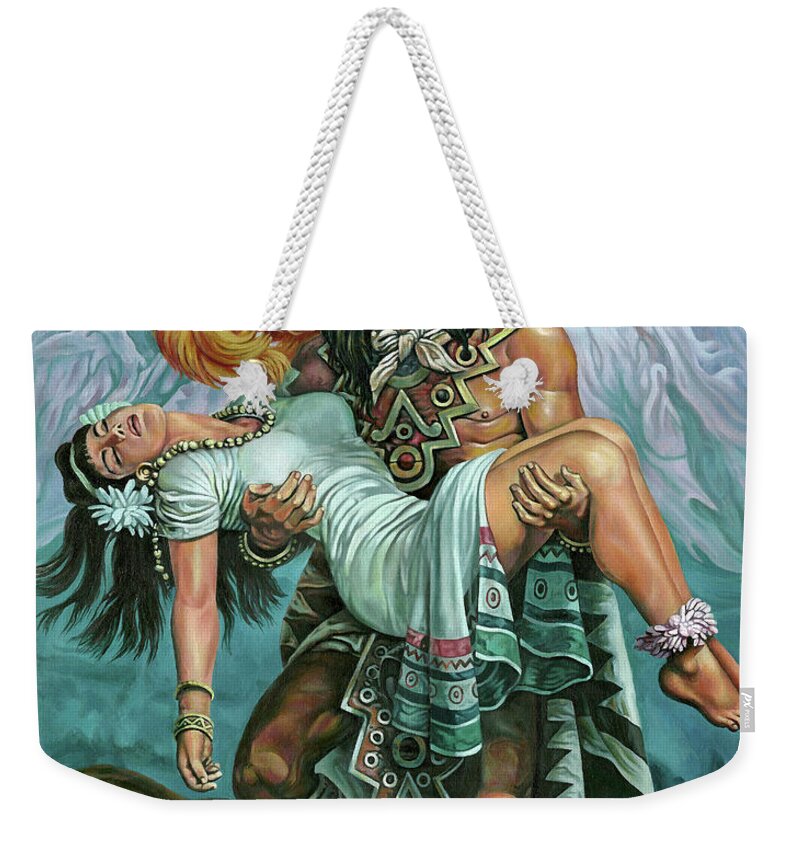 Indian Weekender Tote Bag featuring the painting Grandeza Azteca by Daniel Ayala
