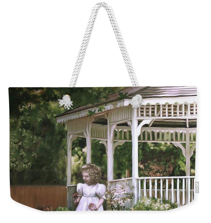 Child Weekender Tote Bag featuring the painting Grandma's Flowers by Bonnie Willis