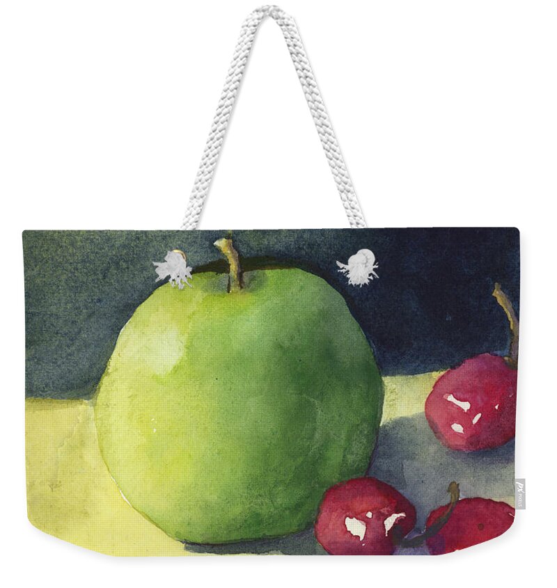 Fruit Weekender Tote Bag featuring the painting Granny Smith and Friends by Maria Hunt