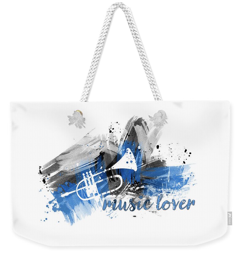 Abstract Weekender Tote Bag featuring the digital art Graphic Art MUSIC LOVER - blue by Melanie Viola