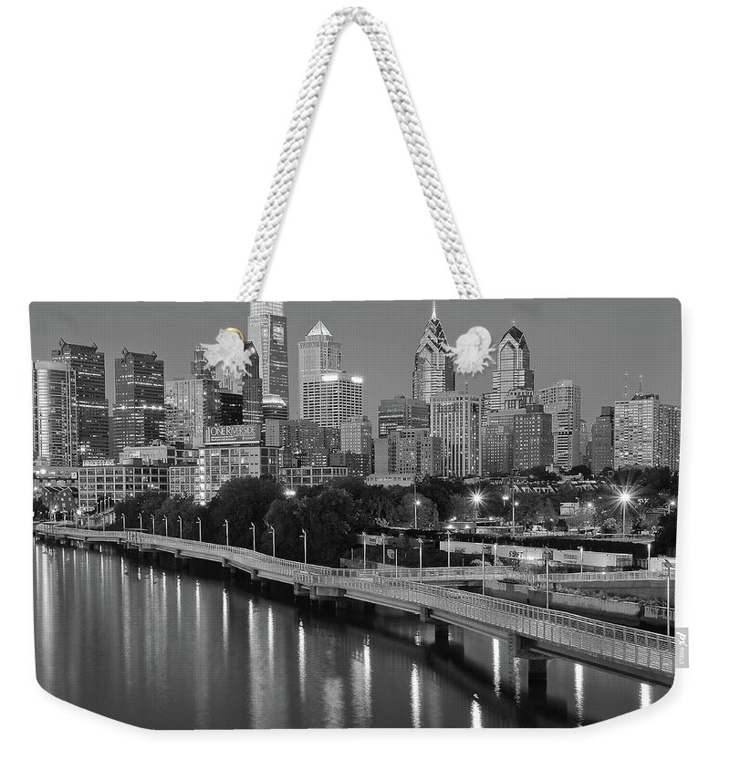 Philadelphia Weekender Tote Bag featuring the photograph Gray and White Philadelphia by Frozen in Time Fine Art Photography