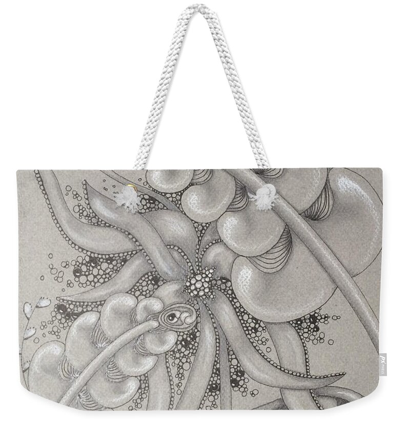 Gray Weekender Tote Bag featuring the drawing Gray Garden Explosion by Jan Steinle