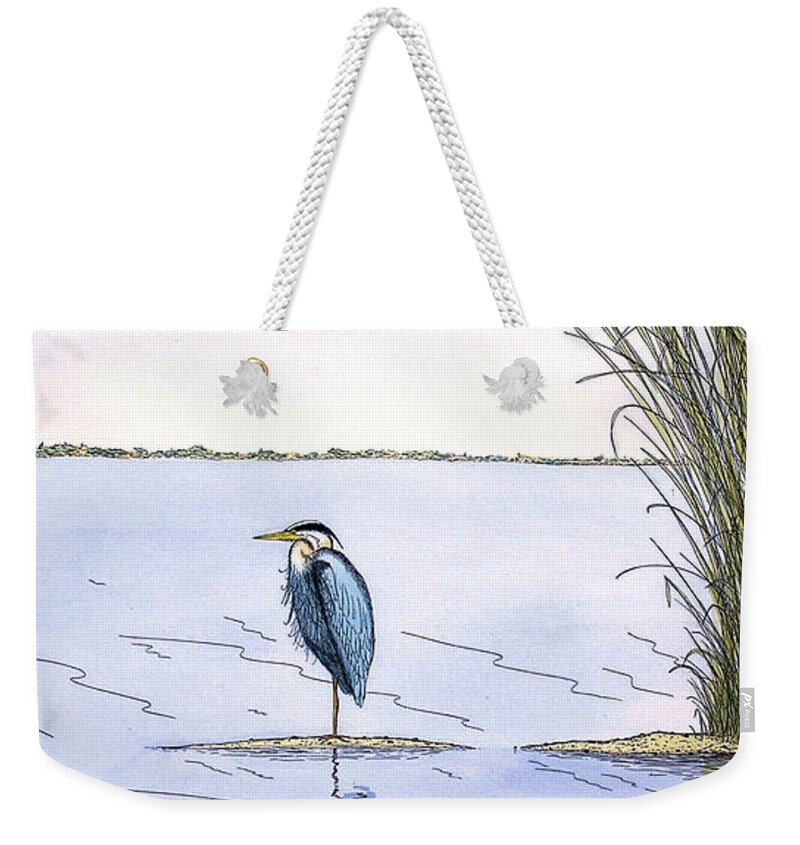 Great Blue Heron Weekender Tote Bag featuring the painting Great Blue Heron by Charles Harden